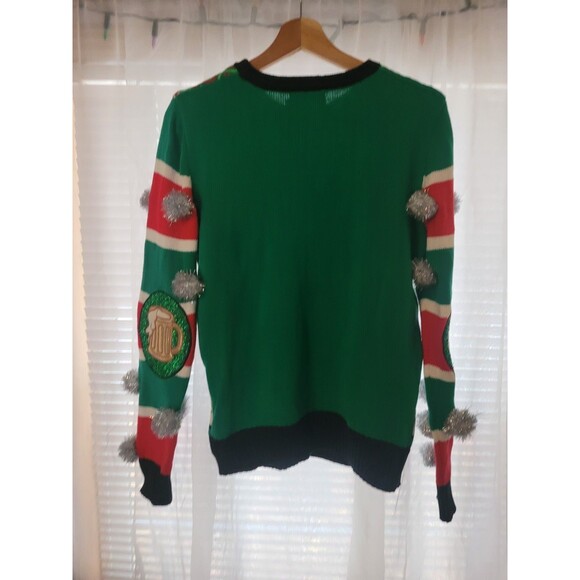 Spencers Ugly Christmas Sweater Mens Small Graphic Light Up Santa Needs a Beer - Picture 4 of 6